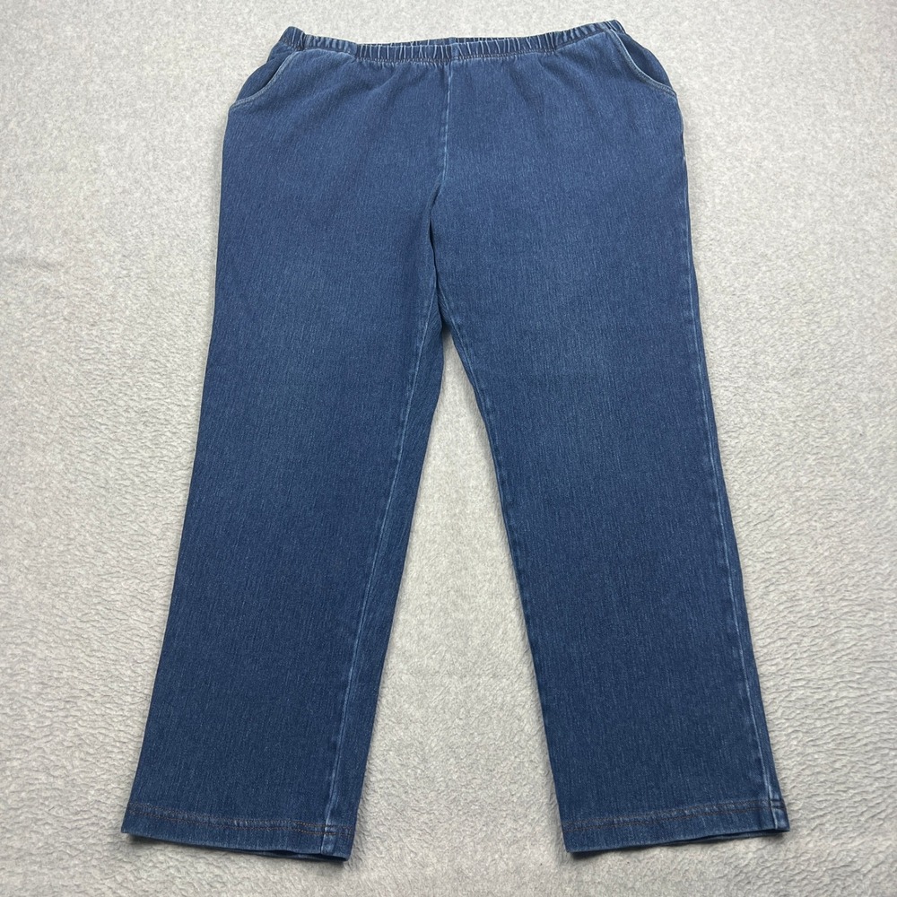 LL Bean Perfect Fit Pants Womens XLP Blue Tapered-Leg Pull On Stretch Denim Jean